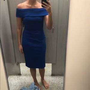 Blue Off the Shoulder Calvin Klein midi dress